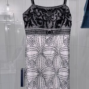 ✨ Sue Wong Nocturne N5149 Black White Beaded Cocktail Dress Size 8 NWT